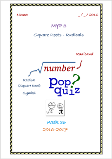 Pop Quiz Square Roots  (Week 36 - MYP3 //16-17)